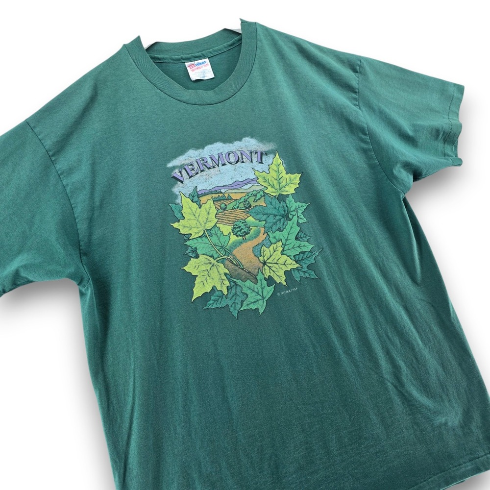 Vintage Hanes Vermont T Shirt Mens XL Green 1992 Graphic Single Stitch USA Made